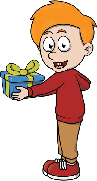 Boy give a gift cartoon illustration — Stock Vector