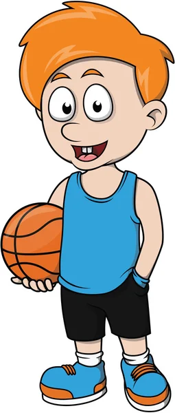 Ragazzo giocare basket palla cartone animato illustrazione — Vettoriale Stock