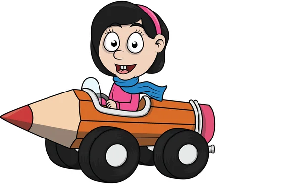 女の子に乗る車 — ストックベクタ
