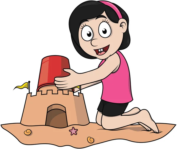 Menina constrói castelo de areia — Vetor de Stock
