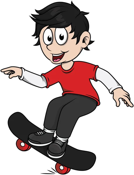 Мальчик счастлив играть в скейт-борд — стоковый вектор