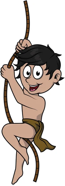 Хлопчик з кореневою мотузкою в джунглях — стоковий вектор