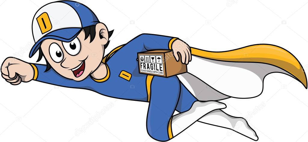 Delivery boy using super hero costume — Stock Vector © indomercy2012