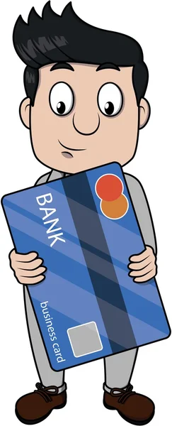 Homme d'affaires tenant une grande carte bancaire — Image vectorielle