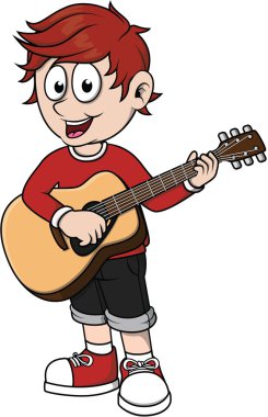 Çocuk klasik gitar çizgi film illüstrasyon