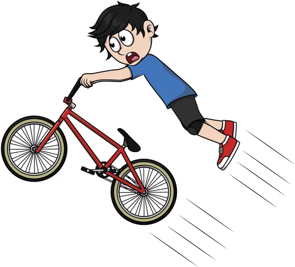 Menino salto BMX desenho animado ilustração — Vetor de Stock