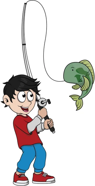 Jongen vissen cartoon — Stockvector