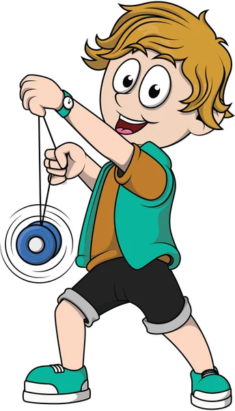 Pojke spela yoyo cartoon illustration — Stock vektor