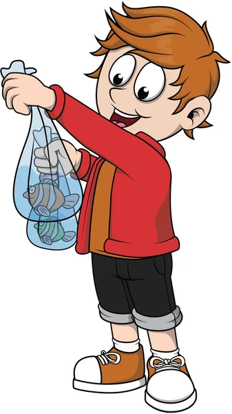 Çocuk holding balık — Stok Vektör