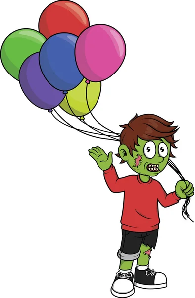 Zombie chico sosteniendo globo — Vector de stock