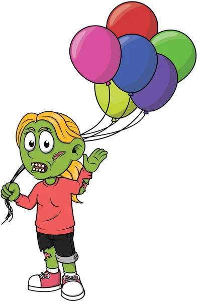 Zombi kız holding balon — Stok Vektör