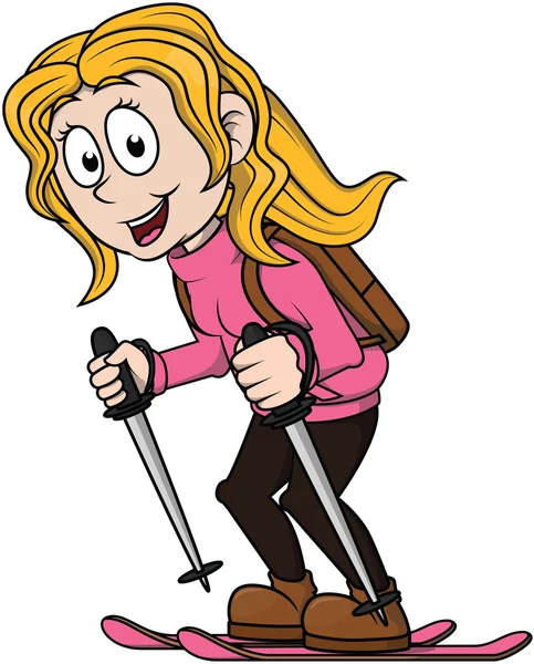 Mädchen Skifahren Cartoon-Illustration — Stockvektor