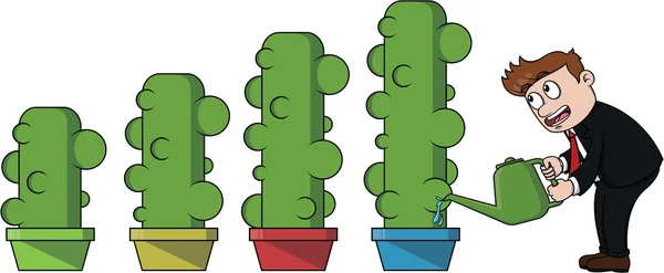Business man watering cactus investation — Διανυσματικό Αρχείο