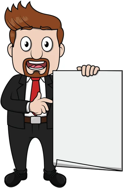 Barba hombre de negocios sosteniendo papel blanco — Vector de stock