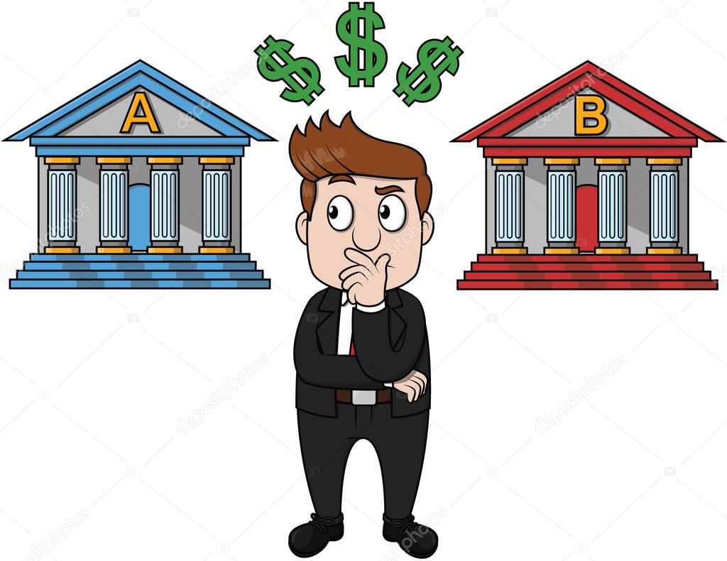 Businessman confused choosing bank