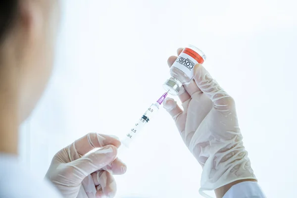 Coronavirus 2019 Ncov Covid Vaccine Bottles Injection Use Only Doctor — Stock Photo, Image