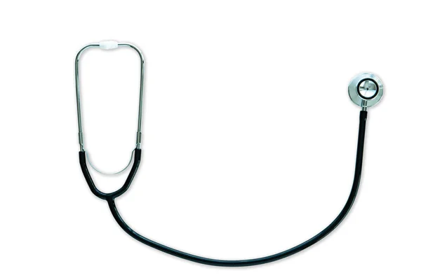 Isolated Clipping Path Professional Medication Equipment Stethoscope White Table Doctor — Stock Photo, Image