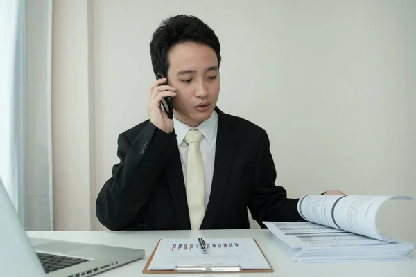 Asian Young Businessman Making Online Video Conference While Working Home — Stock Photo, Image