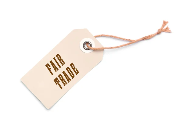 Brown carton Fair Trade label tag — Stock Photo, Image