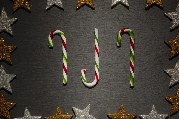 Red and green striped candy canes — Stock Photo, Image