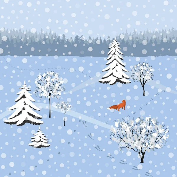 Winter landschap met een vos op de jacht — Stockvector