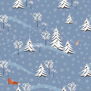 Winter Pattern With A Fox And Hare clipart