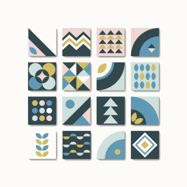 Geometri basit şekilleri ve kalıpları olan minimalist bir sanat posteridir..