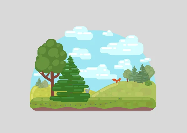 Vektor Natur Landschaft Hintergrund. Niedliche einfache Cartoon-Stil — Stockvektor