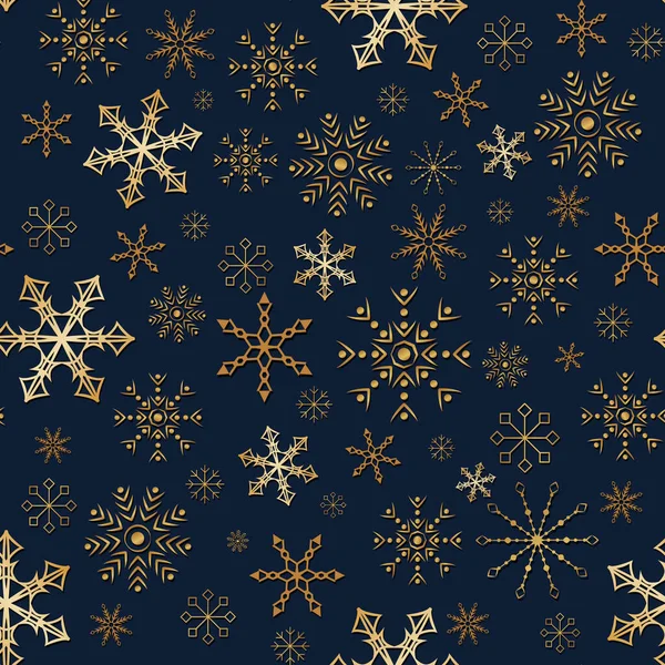 Eleganter Weihnachtshintergrund mit glänzenden goldenen Schneeflocken. Vektorillustration — Stockvektor