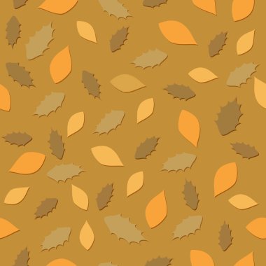 Kahverengi arka planda izole edilmiş sonbahar yapraklarının pürüzsüz deseni.