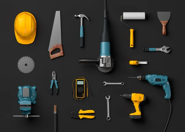 Helm, boor en constructie tools — Stockfoto