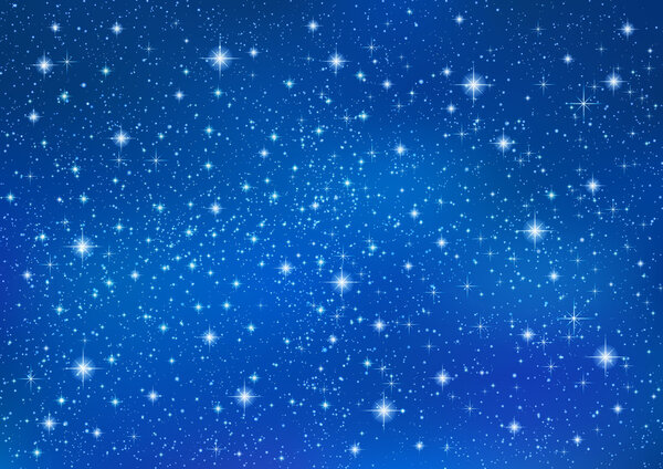 Abstract Blue background with sparkling twinkling stars. Cosmic shiny galaxy (atmosphere). Holiday blank backdrop texture for Christmas (Xmas), Happy New Year , glow milky way elements (fantasy sky)