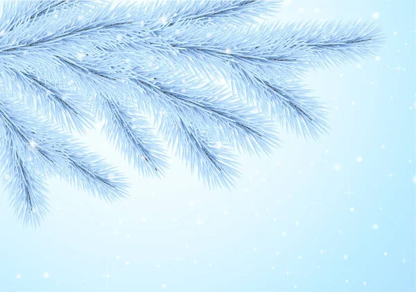 雪の凍った木 冬に松の枝 雪の結晶 青い背景の星とクリスマスグリーティングカード ギフト券として便利なブランクホリデーギフトカード ギフト券 — ストック写真