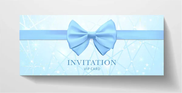 Modello Holiday Invitation Con Papillon Blu Nastro Linee Stelle Sullo — Vettoriale Stock