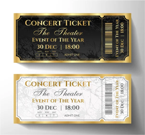 Premium Black Gold Silver Ticket Template Design Luxury Background Golden — Stock Vector