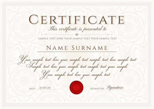 Elegant Certificate Curve Guilloche Pattern Fine Line Watermark Red Insignia — Διανυσματικό Αρχείο