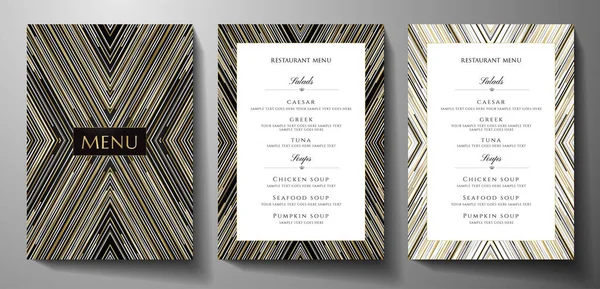 Design Restaurant Menu Template Gold Black Silver Glitch Lines Black — Vector de stock