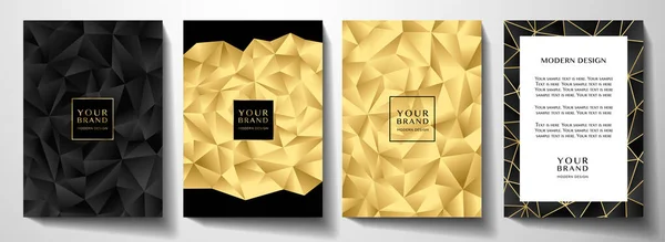 Conjunto Diseño Moderno Cubierta Oro Negro Premium Patrón Polígono Lujo — Archivo Imágenes Vectoriales