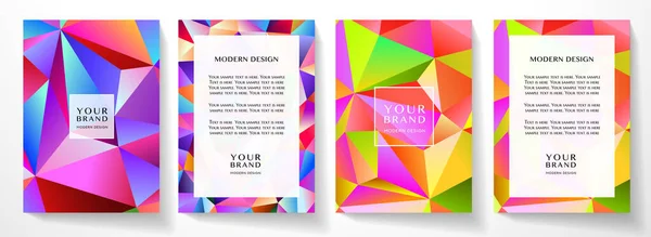 Conjunto Diseño Cubierta Premium Moderno Patrón Polígono Colorido Textura Triangular — Archivo Imágenes Vectoriales