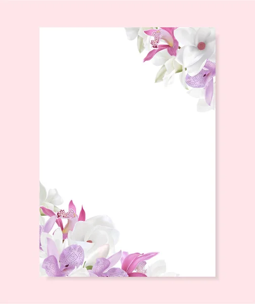 Modelo Branco Carta Amor Com Magnólia Flor Orquídea Fundo Formato —  Vetores de Stock