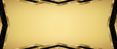 Boş altın arkaplan ve geometrik üçgen çerçeve (altın ve siyah elementler) ile hediye kartı tasarımı. Hediye çeki, altın bilet, hediye çeki veya özel davetiye kartı için en iyi vektör şablonu