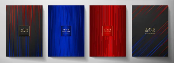 Modern Black Blue Red Stripe Cover Design Set Luxury Creative — Stock Vector