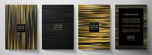 Modern Black Stripe Cover Frame Design Set Luxury Creative Gold — Stock Vector