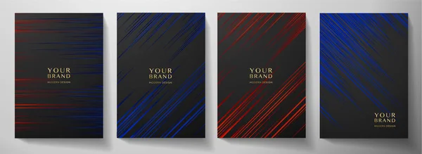 Modern Black Blue Red Diagonal Stripe Cover Design Set Luxury — Stock Vector