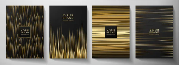 現代のブラックストライプカバーデザインセット 豪華な創造的な金のダイナミックラインパターン ビジネスパンフレット ポスター ノートブック メニューテンプレートのための正式なプレミアムベクトル背景 — ストックベクタ