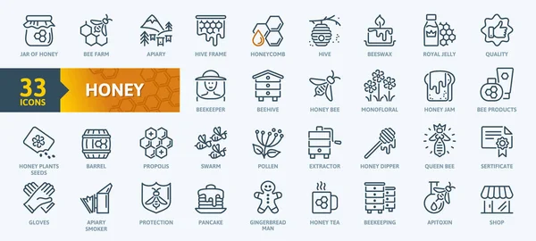 Honey Apiary Beekeeping Thin Line Web Icon Set Contains Icons Stock Illustration