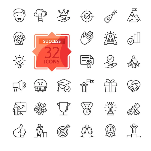 Web Set Success Goals Target Related Vector Thin Line Icons — Archivo Imágenes Vectoriales