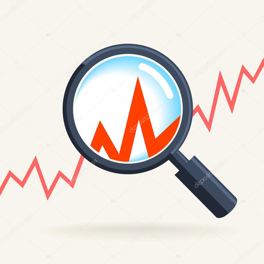 Business concept - retro magnifying glass, data analysis