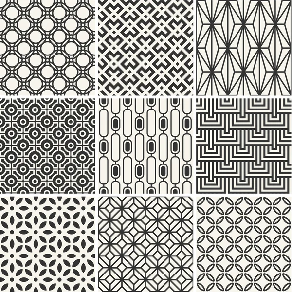 Set of endless monochrome simple patterns — Stock Vector