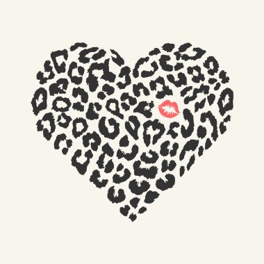 Vector heart shape - Leopard texture with kiss print